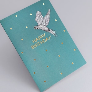 Cartão de aniversário luxuoso para periquito // Cartão dourado para ela, cartões de feliz aniversário para amiga, cartão estiloso para pássaros, cartão de arte animal ecológico