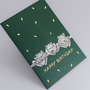 Cartão de aniversário de sapo de luxo // Cartão dourado para ele ou para ela, cartões de feliz aniversário para amigos, cartão de sapo fofo, cartão de arte animal sustentável