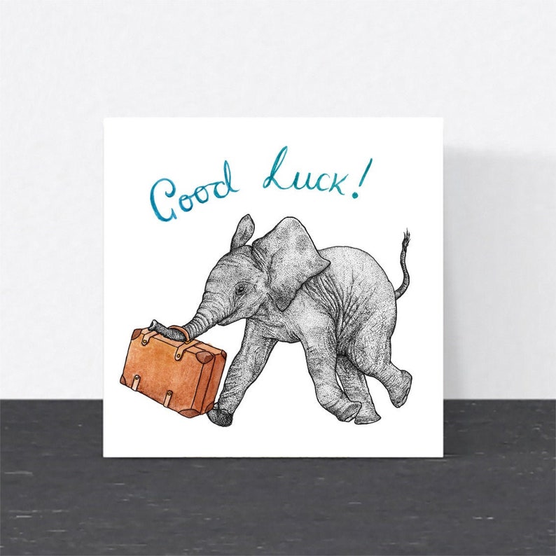 Cute Elephant Good Luck Card // Animal Art Travel Etsy