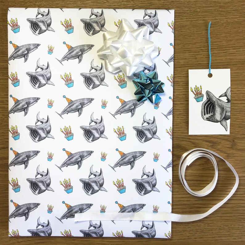 Shark Birthday Gift Wrap and Tags Set // Animal Wrapping Etsy