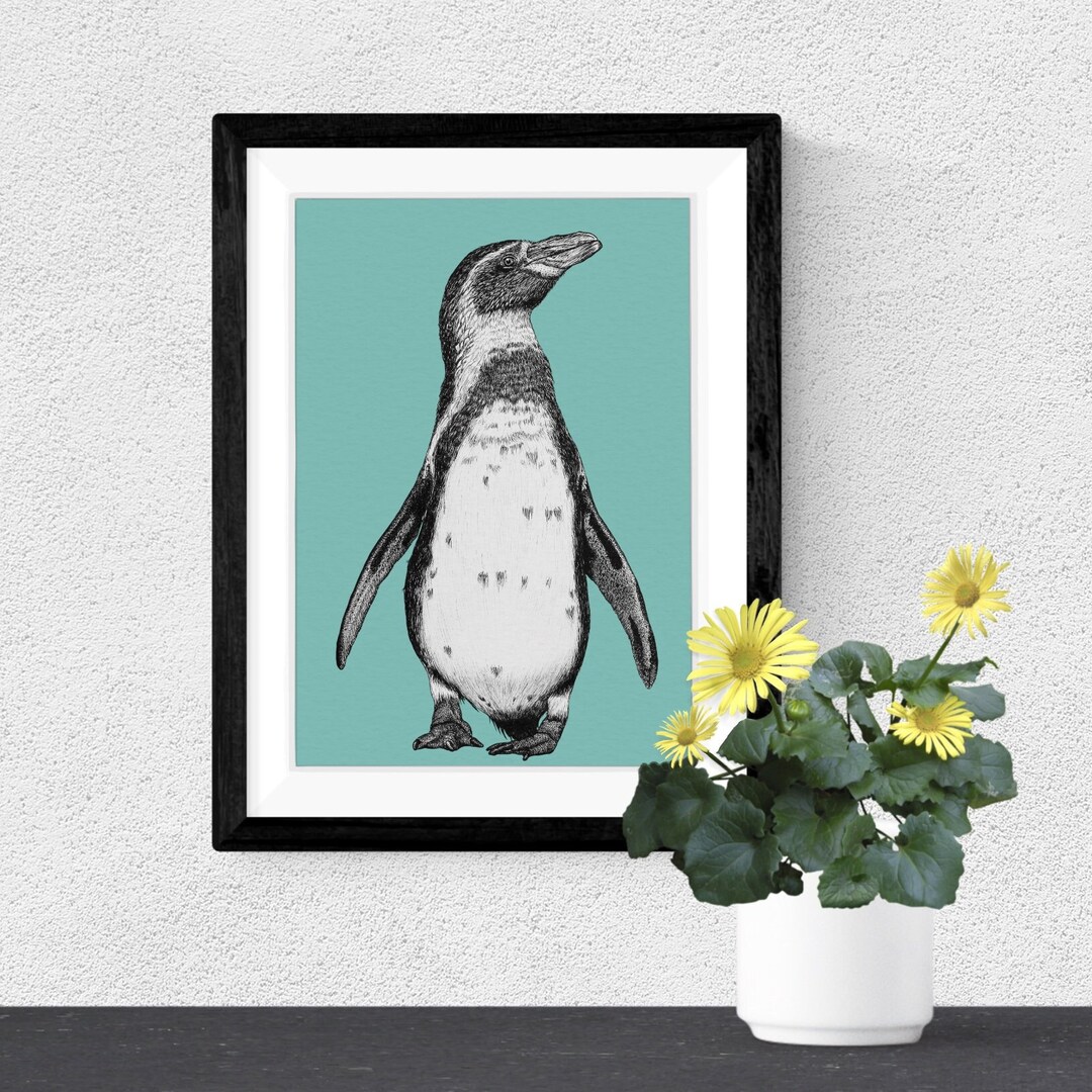 Humboldt Penguin Art Print in Teal Blue // Cute Penguin Decor ...