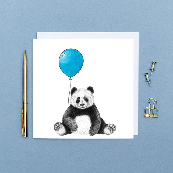Panda birthday card // Cute animal birthday card // Hand drawn birthday card // Eco animal art card // cards for him, for her, for friend
