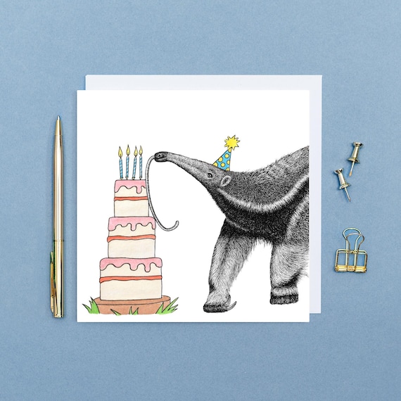 Anteater Birthday card // Animal birthday card // Funny animal cards for friend, Eco-friendly birthday cards // Hand-drawn wildlife cards