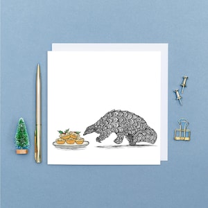 Pangolin Christmas card // animal art, wildlife card, blank cards, handmade, eco-friendly
