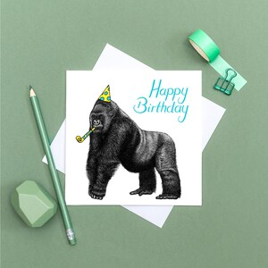 Silverback gorilla birthday card // Animal art birthday cards for him // Birthday card for men // Hand drawn birthday card // Cards for dad image 9