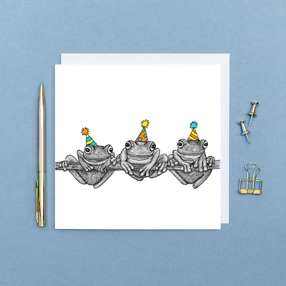 Tree frog Birthday card // Animal birthday card // Hand drawn birthday card // Animal art card // Cute animal cards // Eco wildlife card