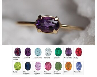 14K Gold Oval Birthstone Ring