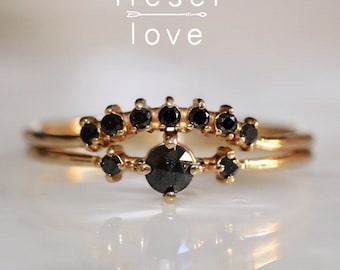 14K Gold Black Diamond "Black Swan" Engagement Ring Set