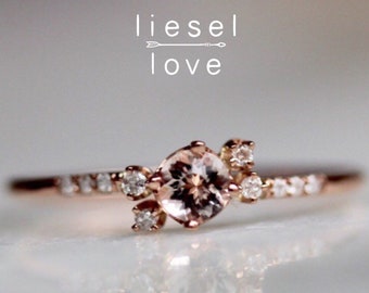 14K Gold Diamond Morganite Cluster Ring, "Liesel" Ring, Cluster Ring, Engagement Ring, Morganite Ring, Diamond Ring, Dainty Ring, Pink Stone
