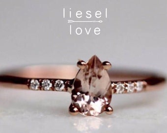 14K Gold Pear Morganite Solitaire "Rosé All Day" Ring