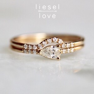 14K Gold Pear Diamond Engagement Ring Set, Perfect Pear Ring Set, Engagement Ring, Dainty Engagement Ring, Diamond Ring, Dainty Ring image 1