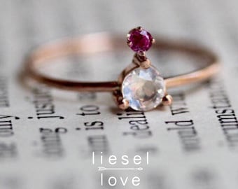 Gold Moonstone Ruby "Potion" Ring