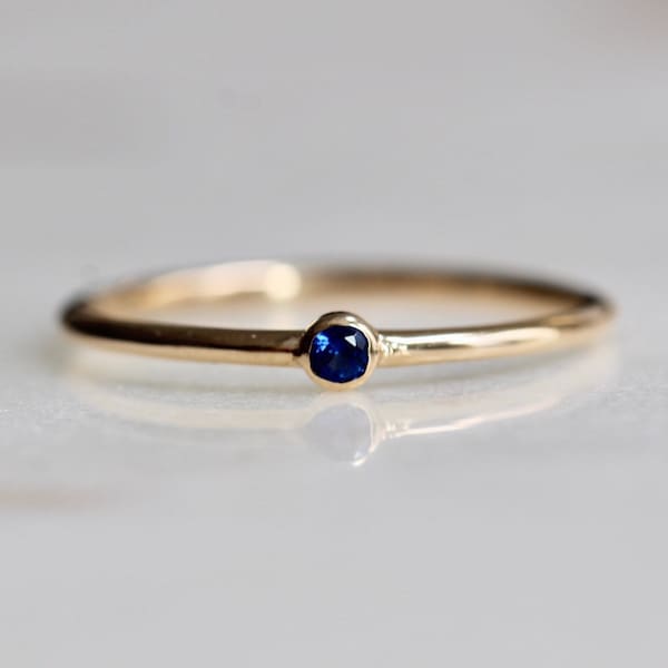 14K Gold Tiny Blue Sapphire Ring, Blue Stone Ring, 10K Dainty Ring, Dainty Jewelry, Stacking Ring, Blue Stone Ring, September Birthstone