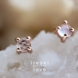 14K Gold Rose Quartz Studs, Astrology Jewelry, Rose Quartz Earrings, Pink Stone, Dainty Jewelry, Rose Stone, Blush Stone, Stone of Love