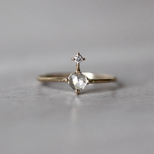 14K Gold Rose Cut Diamond Ring, Floating Stone, Dainty Engagement Ring, April Birthstone, Promise Ring, Stacking Ring, Solid Gold Ring,