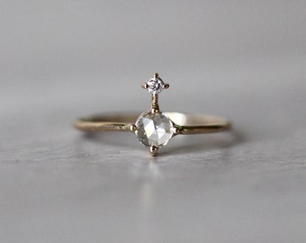 14K Gold Rose Cut Floating Diamond Ring