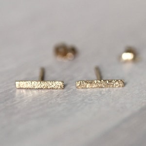 Solid 10K Gold Glitter Bar Studs, Gold Studs, Line Studs, Staple Earring, Real Gold, Minimal Jewelry, Sparkle Studs, Solid Gold