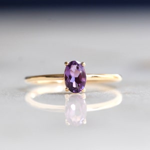 14K Gold Oval Amethyst Ring, Purple Gemstone Ring, Solitaire Amethyst Ring, 4 Prong Oval, Solid Gold Ring, February Birthstone