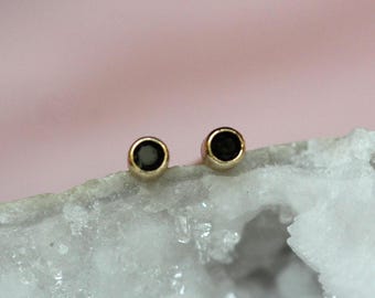 14K Gold Black Diamond Bezel Studs