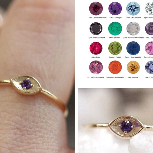 14K Gold Birthstone Eye Ring, Evil Eye Ring, January, February, March, April, May, June, shops July, August, September, November, December