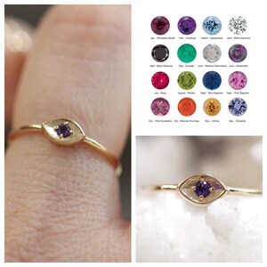 14K Gold Birthstone Eye Ring, Evil Eye Ring, January, February, March, April, May, June, July, August, September, November, December