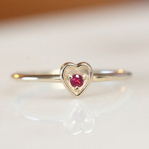 14K Gold Heart Ruby Ring, Red Stone Ring, Burgundy Stone Ring, Heart Jewelry, Push Present, Heart Red Stone Ring, Solid Gold Ring