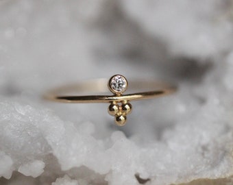 Gold Diamond Bead Accent Ring