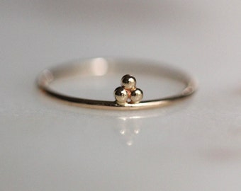 14K Gold Three Bead Stacking Ring