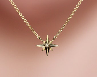 14K Gold Diamond "North Star" Necklace