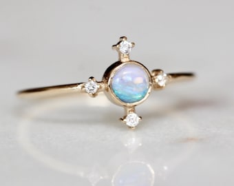 14K Gold Opal Diamond "Compass" Ring