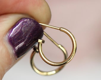 14K Charm Stopper Hoops, Plain Hoops, 12mm Hoops, Everyday Wear, Solid Gold Hoops, Post Hoops, Real Gold Hoops, Dangle Hoops, 10K