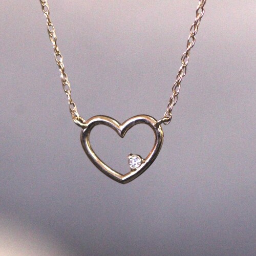 14K Open Heart Diamond Necklace Heart Pendant Necklace Etsy