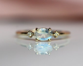 14K Gold Moonstone & Diamond "Mirror, Mirror" Ring