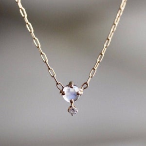14K Gold Moonstone Diamond Necklace, "Love Drop" Necklace, Moonstone, Solid Gold Necklace, Minimal Jewelry, Layering Necklace, June