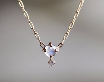 14K Gold Moonstone Diamond "Love Drop" Necklace