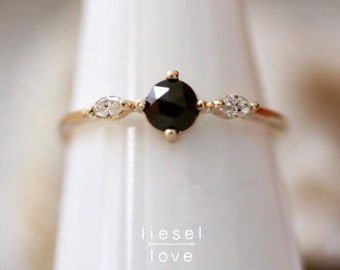 14K Gold Black Side Marquise Diamond "Black Beauty" Ring