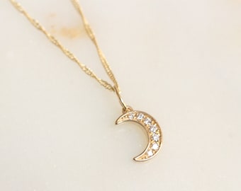 14K Gold Moon Necklace