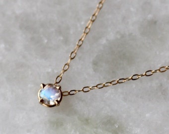 14K Moonstone Necklace, Everyday Necklace, Rainbow Moonstone, Blue Moonstone, Layering Necklace, Chain Necklace, Solid Gold