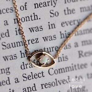 14K Gold Opal Eye Necklace, &quot;Evil Eye&quot; Necklace, Opal, Opal Necklace, Astrology Jewelry, October Birthstone, Open eye Necklace, Opal Stone