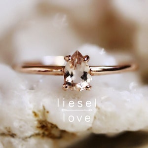 14K Gold Morganite Ring, Pink Energy Ring, Morganite Ring, Engagement Ring, Blush Stone, Tear Shape, Morganite Solitaire Ring, Four Prong image 1