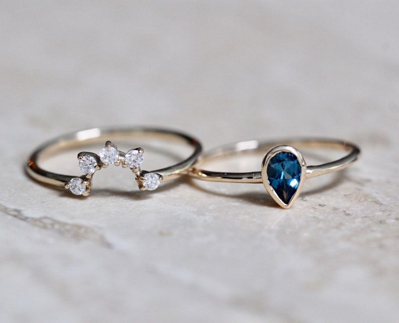 14K Gold London Blue Topaz Bridal Set Wedding Ring Set Pear Etsy