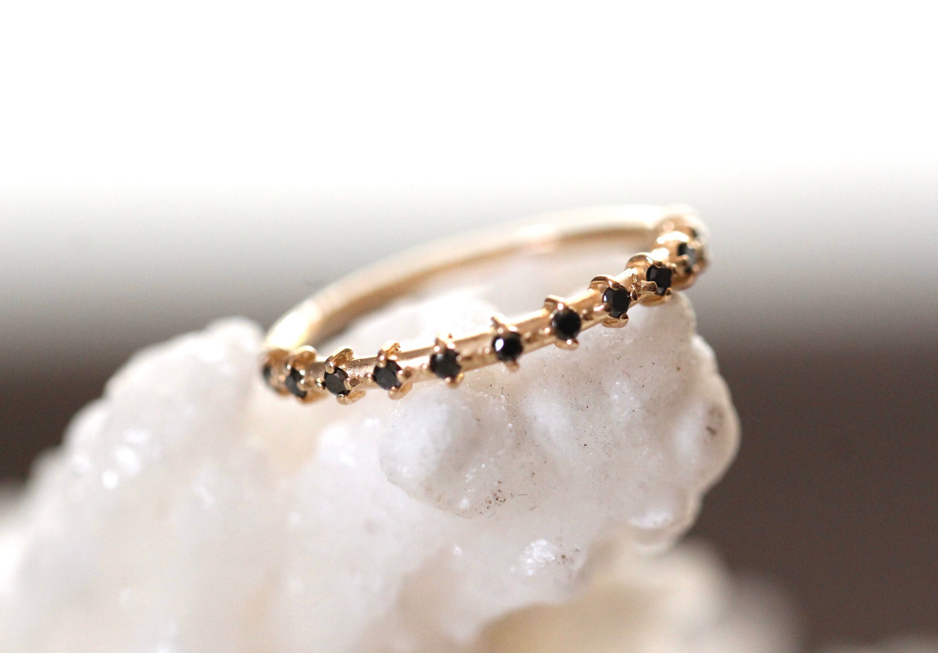 14K Gold Black Diamond Half Eternity Band