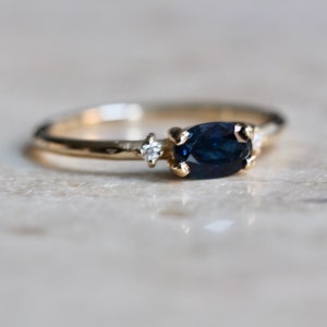 14K Gold Blue Sapphire Diamond Bridal Set, Engagement Ring, Ring Set, Stacking Ring, September Birthstone, Gemstone Engagement, Oval Stone image 5