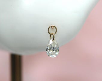 14K Floating Pear Diamond Charm, Hoop Charm, Tear Shape Charm, Lab Made Diamond Charm, Drop Shape Charm, Earring Add On, Diamond Dangle