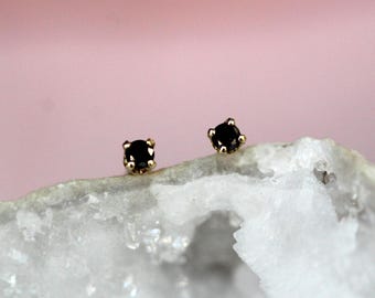 14K Gold Tiny Black Diamond Studs