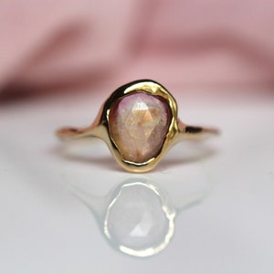 14K Gold Freeform Tourmaline Ring, One of a Kind, OOAK, Bezel Set, Size 6.5, Ready to Ship, Organic Texture, Rosecut Stone, Pink and Gold