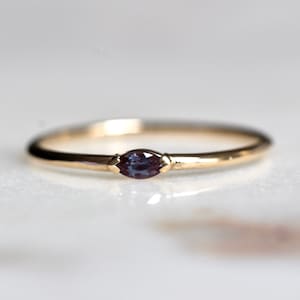 14K Gold Marquise Alexandrite Ring, Wink Ring, Stacking Ring, Color Changing Stone, 10K Promise Ring, Purple, Green, Blue, Solid Gold Ring image 6