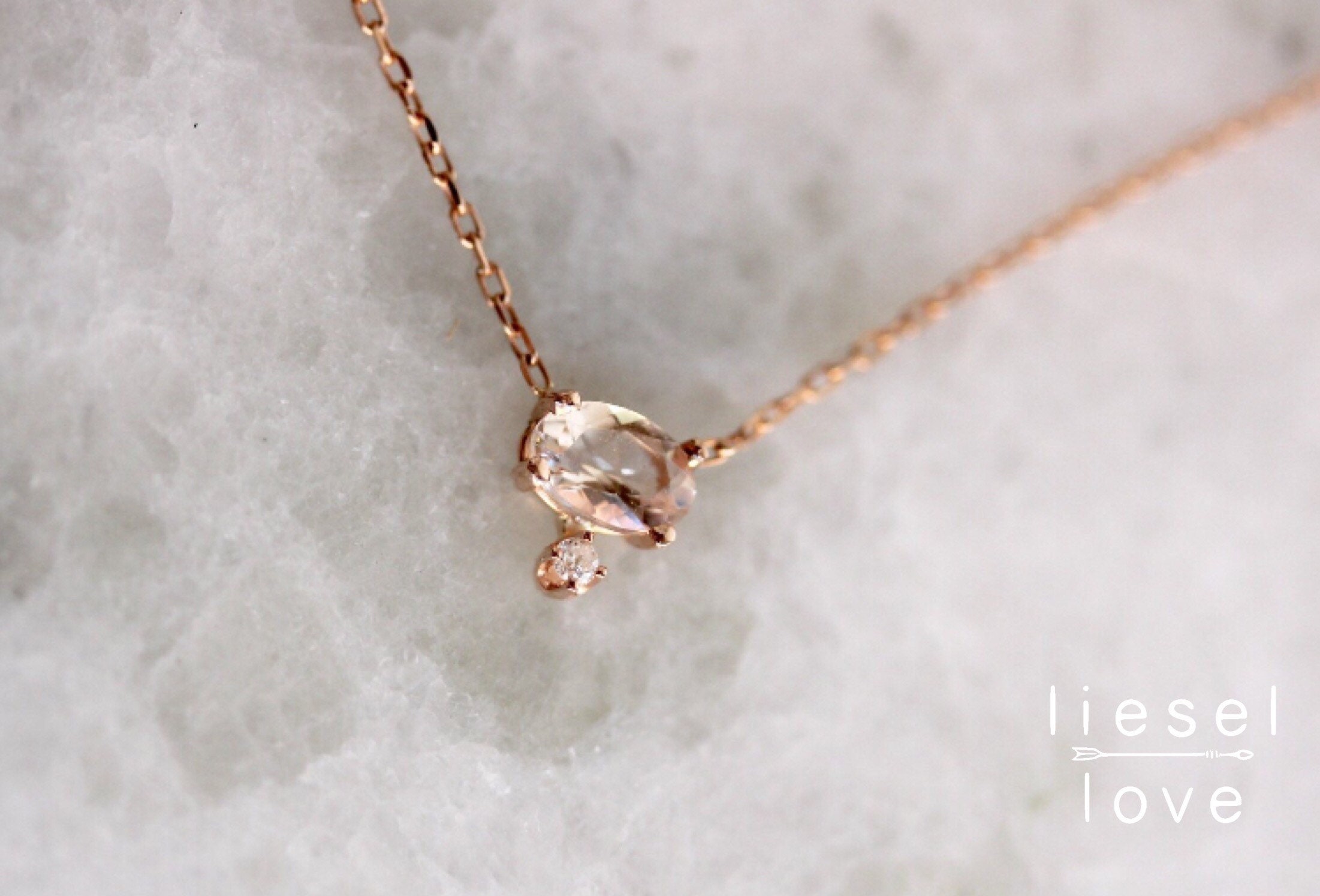 14K Gold Morganite Diamond Necklace 