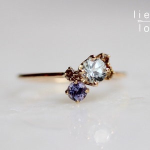 14K Gold Gemstone Cluster Ring, Garden Ring, Cluster Ring, Engagement Ring, Aquamarine, Tanzanite, Champagne Diamonds, Gemstone Ring image 3
