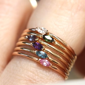 14K Gold Marquise Alexandrite Ring, Wink Ring, Stacking Ring, Color Changing Stone, 10K Promise Ring, Purple, Green, Blue, Solid Gold Ring image 3